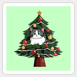 Gray Tabby Cat in a Christmas Tree Sticker